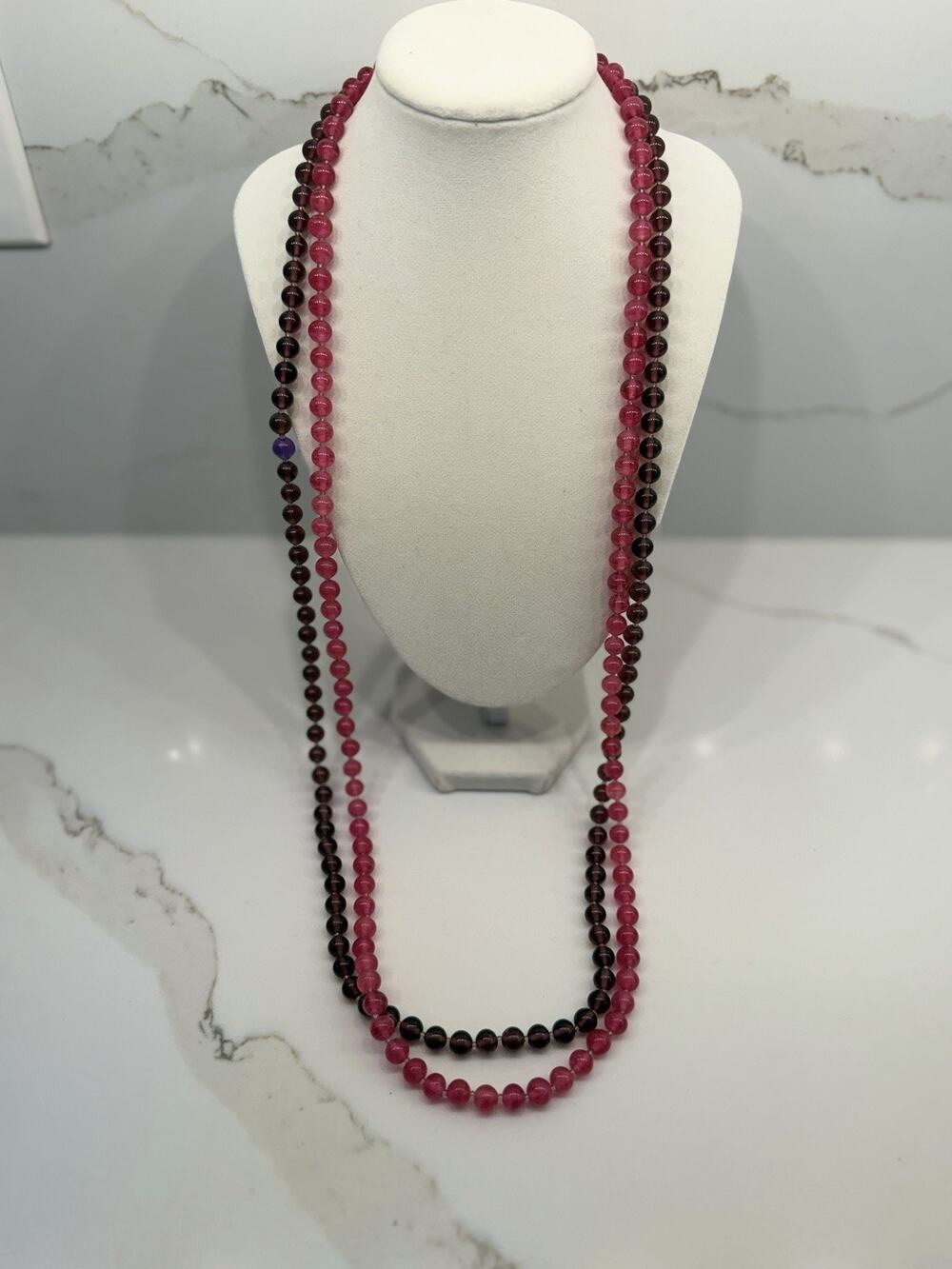Vintage Glass Bead Necklaces Lot Pink Purple Long Strand Art Glass Jewelry